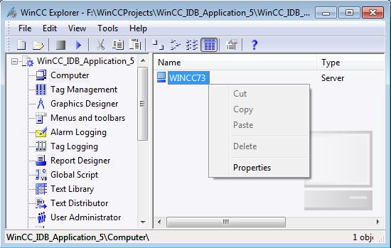 3.2 SIMATIC WinCC V7 3. In the WinCC Explorer window: Click the Computer icon in the WinCC Explorer (1).