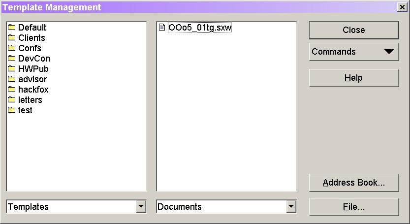 62 OOo Switch: 501 Things You Wanted to Know Figure 8. The Template Management dialog lets you set up default templates and much more.