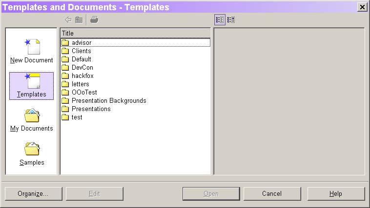 60 OOo Switch: 501 Things You Wanted to Know Figure 6. Choose a template from this dialog to create a new document based on the template.