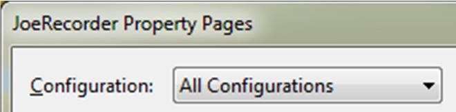 8. In the Solution Explorer, right click on the project item (not the solution item) and choose Properties. a. Under Configuration, select All Configurations. b. Under C/C++, select General.