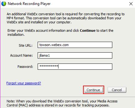 3. The Network Recording Player dialog box will appear.