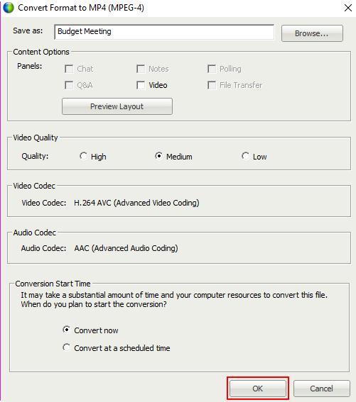 7. The Convert Format to MP4 dialog box will appear. Click Browse beside Save as. Figure 16 8. Navigate to your preferred save location and then click Save. Figure 17 9.