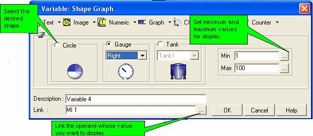 HMI Displays Inserting and Defining the Variable 1. Create a Variable field, and then select Graph.