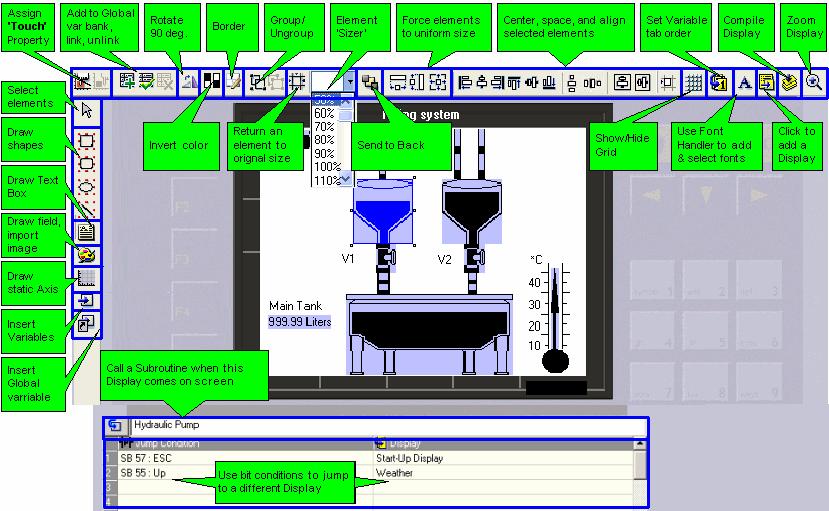 VisiLogic Software Manual - HMI Displays Show run-time values as integers Represent run-time values with either text, images, or bar graphs Show text messages that vary according to runtime