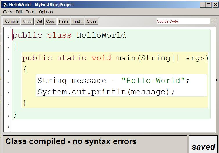 .. use the compile button on the editor window, or use the compile button on the project window with HelloWorld selected.