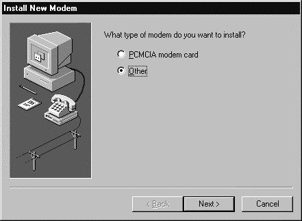 4. The Install New Modem window may appear asking for the type of modem to install.