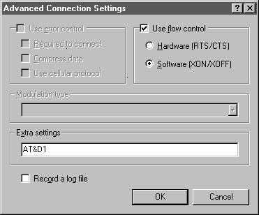 11. Click on the Advanced button. Set as shown. 12. Click on OK and Close to back out of each window. Your modem is now set up.