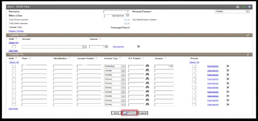New ACH Transfer Using Existing Transfer The template