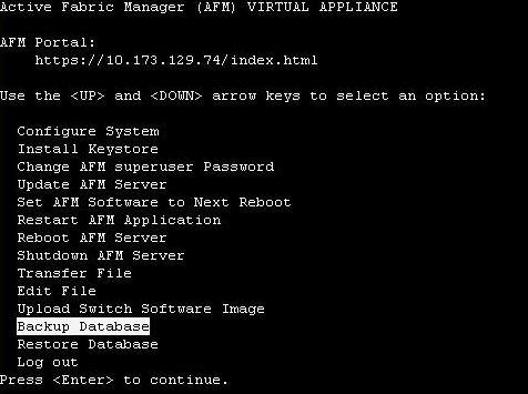 Restoring database and configuration in AFM-CPS Debian VM using the AFM-CPS VM console. 1. Access the AFM-CPS CentOS VM console using SSH. 2.