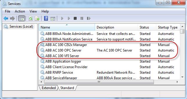 Section 1 AC 100 OPC Server Installation Start-up Procedures Figure 21. Services 3. Uninstall ABB AC 100 OPC Server from Programs and Features.