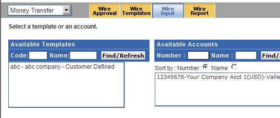 Selecting from Available Templates This option is for recurring transfers. Select desired template from box.