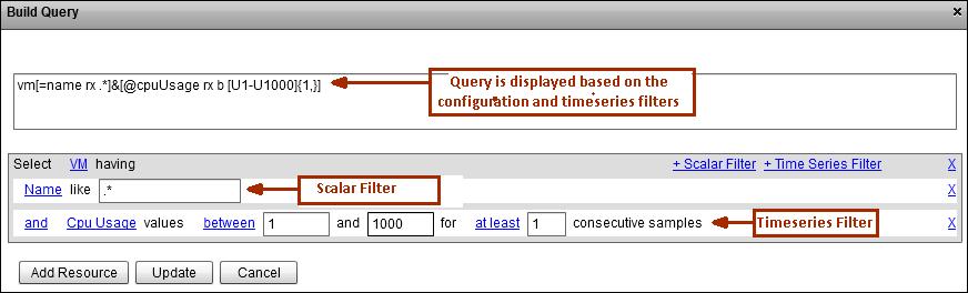 b. Click Scalar Filter or Time Series Filter links to add attribute filters. c. Optionally configure filter criteria as required.