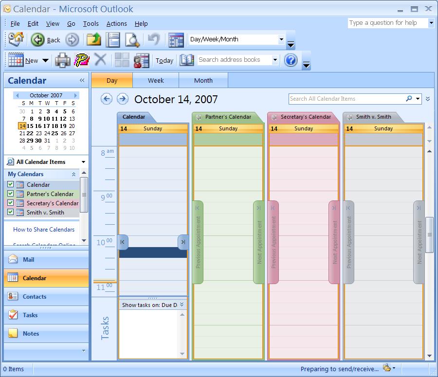 Here is a sample view of four calendars: Check each box to see all 4 calendars side-by-side To see multiple calendars in overlay mode, select the calendars you wish to view, click on the View menu,
