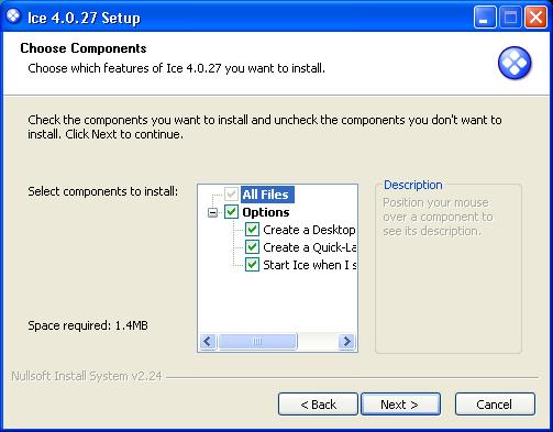 4. On the Choose Components screen select from: - Create a Desktop