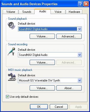 The preferred default settings are where you want your usual PC sounds (other than the phone s) to