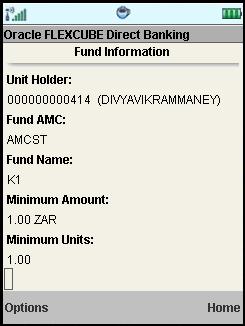The options are: Amount Units Amount Or Unit [Mandatory, Numeric, 15] Type the amount for buying the funds.