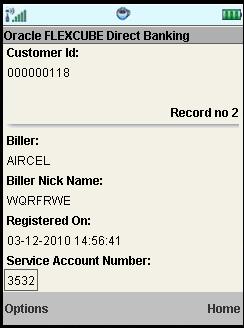 On Service Account Number This field displays the Nick Name of the Biller This field displays the Date