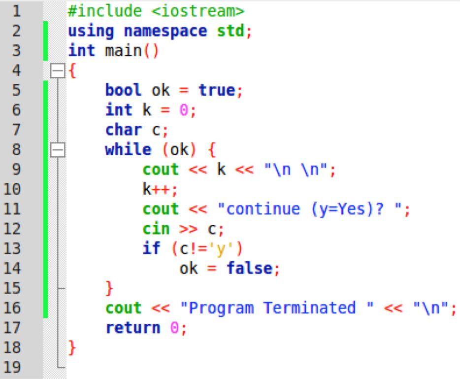 The while loop: More useful example 4 In the following program, the while condition is a check for a