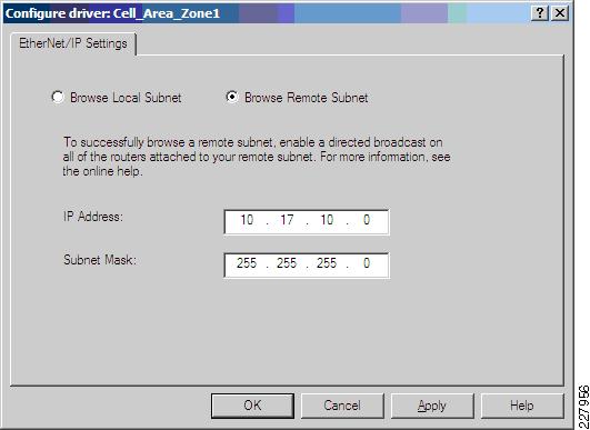 Implementing the EtherNet/IP Network Modules Chapter 5 Figure 5-6 RSLinx Classic EtherNet/IP Driver Configuration Screen The remote browse function uses a feature called IP-directed broadcast.