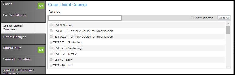 Cross-Listed Courses To add Cross Listed Courses, select any Related courses from the list. You may need to scroll within this section to find your choice.