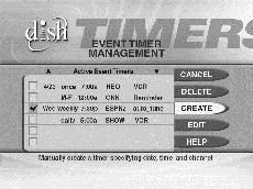 Using Timers DELETING AN EVENT TIMER 1. Press the MENU button. 2. Select the Timers option. 3. The receiver displays the Event Timer Management menu. 4. Select an event timer that you want to delete.
