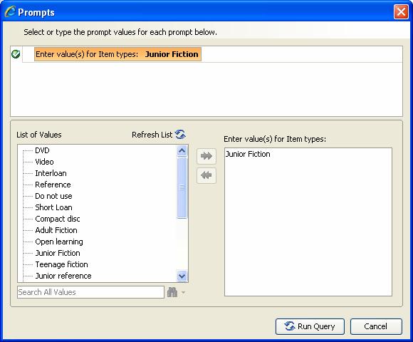 Option Description Prompt with List If a list of values is present for the object the user will be prompted to select of Values from the list by default but this can be turned off.