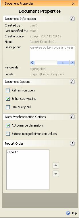 6.5.1 The Document Properties Panel Options Document Information Description Displays the following information which is