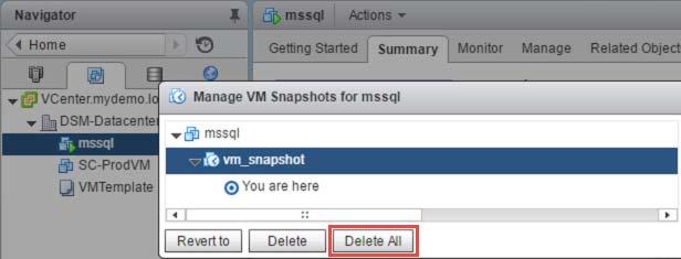 14. Right-click the VM (or use the Actions drop-down menu) and choose Snapshots > Manage Snapshots.
