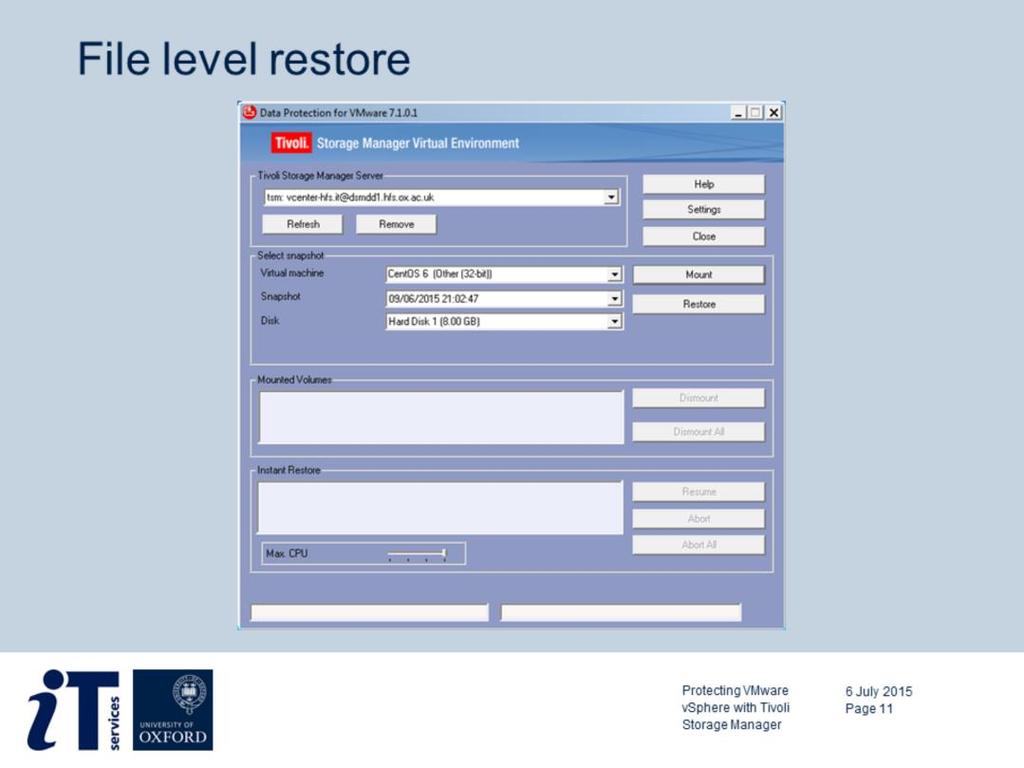 File level restore is done using the Data Protection for VMware Recovery