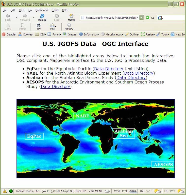 U.S. JGOFS MapServer interface being developed