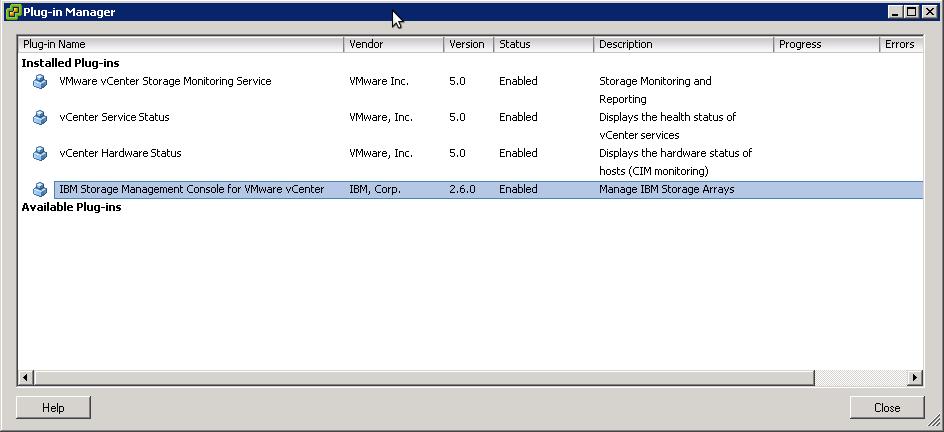 In addition, the IBM Storage plug in appears in the Installed Plug ins list of the vcenter Plug in Manager. Figure 7.