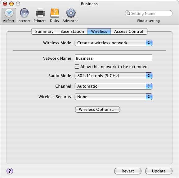 Wireless Network Settings Click Wireless, and enter the network name, radio mode, and other wireless information.