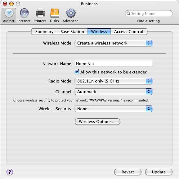 4 Choose Create a wireless network from the Wireless Mode pop-up menu, and then select the Allow this network to be extended checkbox.