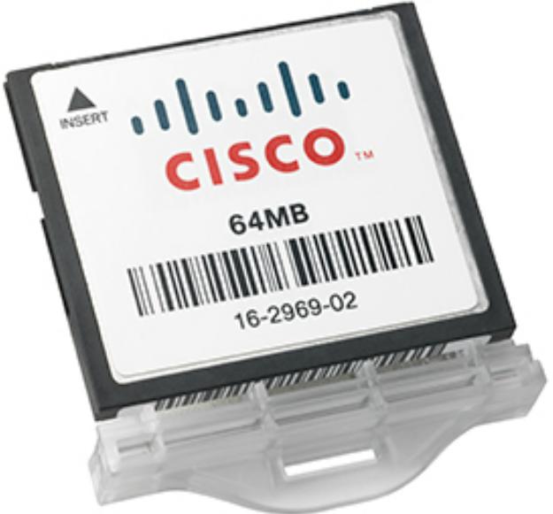 Location of the Cisco IOS The IOS file itself is several megabytes in size and is stored in a semi-permanent memory area called flash. The figure shows a compact flash card.