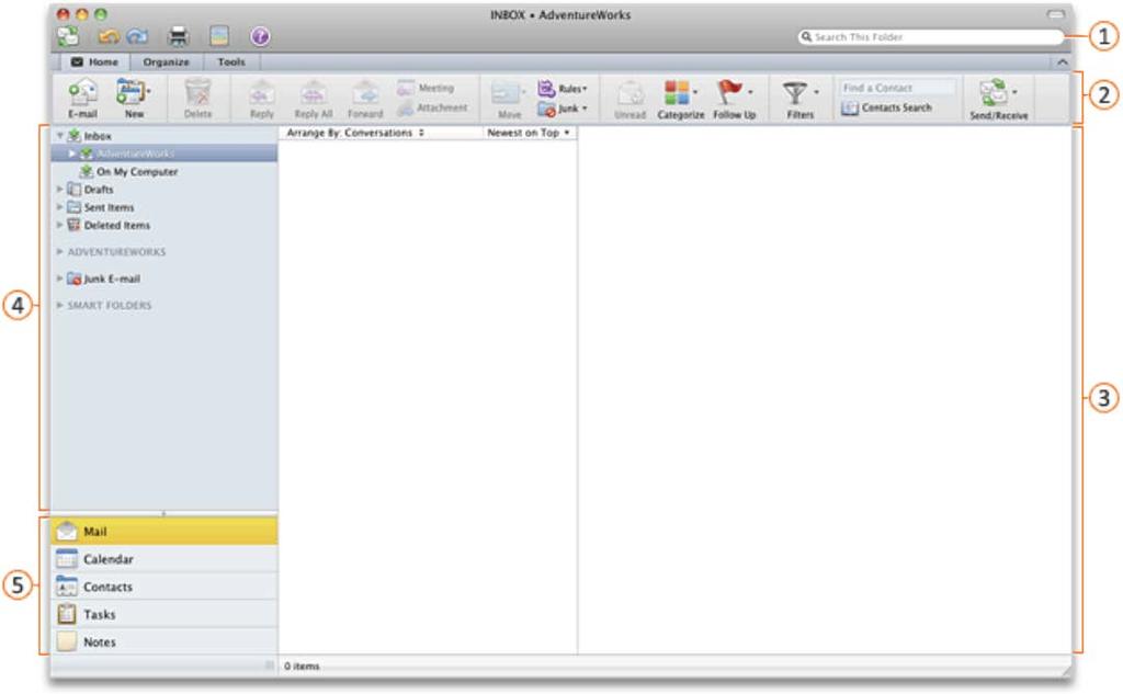 Reading pane: The area where you can read e-mail messages or see details about items such as contacts and tasks.