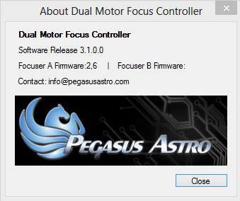 In this window you can verify the firmware version of the controller including the version of the standalone application.