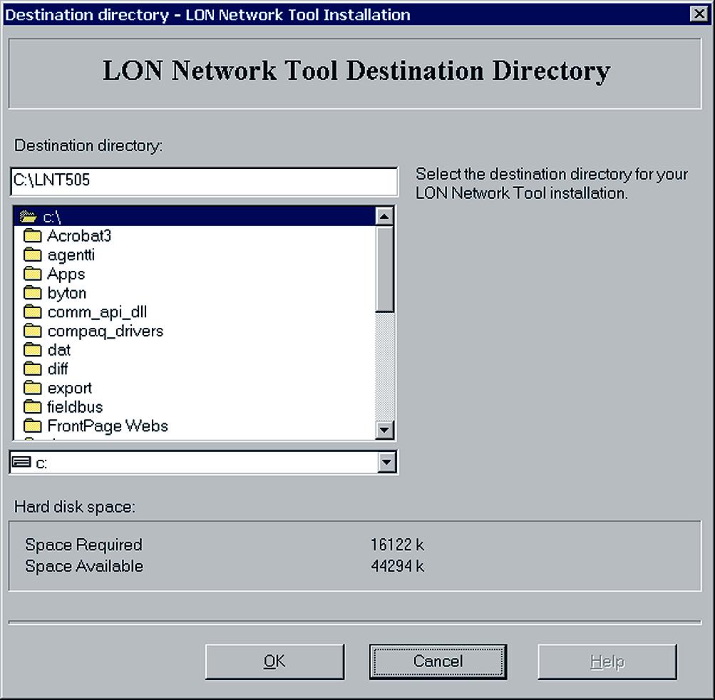 LNT 505 1MRS 751705-MUM The Select Destination Directory dialog )LJXUH7KH6HOHFW'HVWLQDWLRQ'LUHFWRU\GLDORJ This dialog allows the operator to specify a destination directory for the product.
