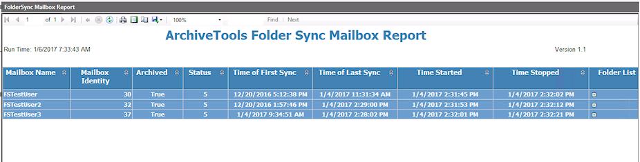 Monitoring and managing Folder Sync Viewing the Folder Sync mailbox report 62 To view the Folder Sync mailbox report 1 In the left pane of the ArchiveTools Management Console, expand the Archive
