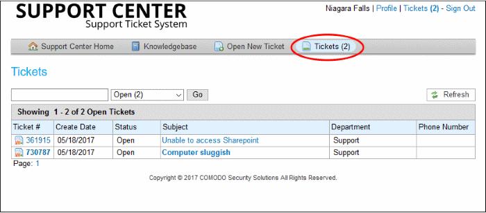Checking Ticket Status Users, registered or guest, can check their tickets from the web portal and from emails on staff responses to their tickets.