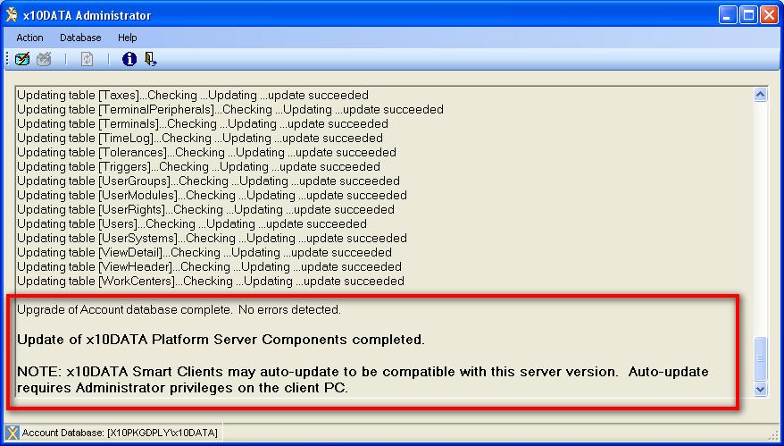 8. To complete the update of the x10data Platform Components, click the Execute button. 9.