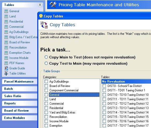 Select the Table category of the table you want copied.