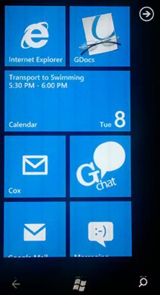 Windows Mobile Touch Interface Home Screen Items Also referred to as Start.