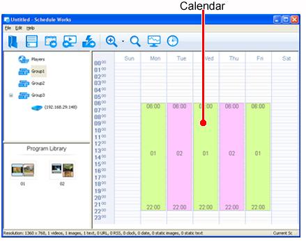 Using Schedule Works Menu Bar Toolbar Group Window Program Library Player List Calendar Status Bar Menu Bar Here you can find the