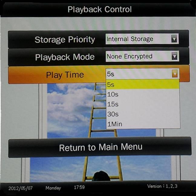 Play Time This is used to set the play time for pictures under the Free Playback Mode and is not valid for