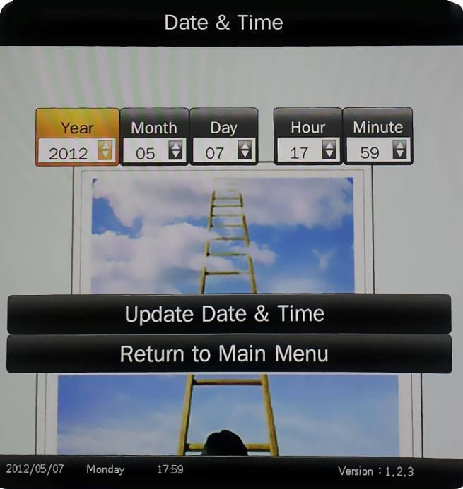 Choose Date & Time in the Main Menu, and press PLAY/PAUSE to go into the sub-menu. 2.