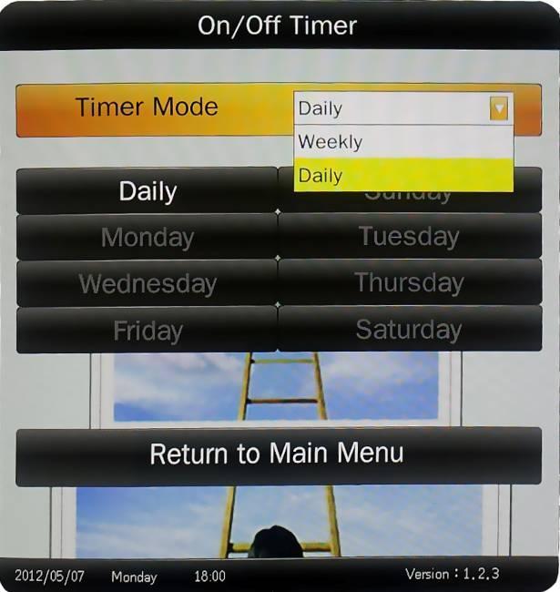 3.4 On / Off Timer There are 2 Timer Modes to choose from pictured below. Weekly User can set the on/off timer weekly.
