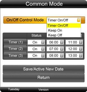 Daily User can set the on/off timer daily. Choose Daily in the On/Off Timer menu, press PLAY/PAUSE to confirm, see below. There are 3 items for option: A.