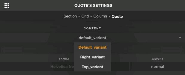 In the Element Inspector, Content is the only different setting of this element: Content: You can select one of three variant there are: Default variant, Right variant and