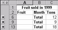 The row numbers are missing Automatic outlining Place your cursor somewhere in the relevant data and select Data, Group and Outline, Auto Outline. Excel searches for totals, etc.