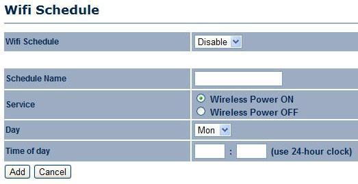 CONFIGURING WI-FI SCHEDULE 4.5.8 Configuring Wi-Fi Schedule Use the Wi-Fi schedule function to control the wireless power ON/OFF service that operates on a routine basis.